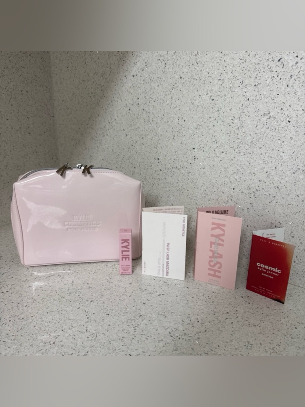 Kylie Cosmetics 5 PC Gift Set Pink Bag|Mini Volume~Wisp Lash Mascara|Lipstick